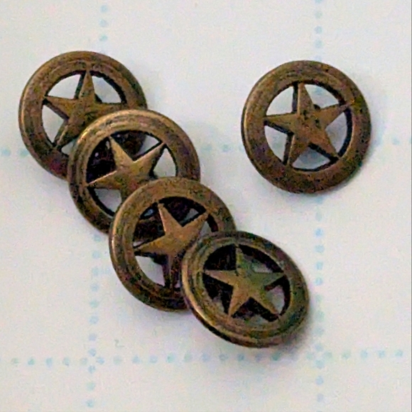 Star Brass Patina Buttons #5 Lot Vntg Western Texas Ranger Sewing Leathercraft - Picture 1 of 2